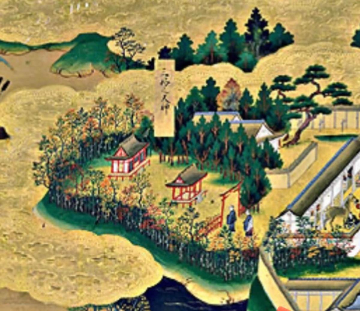 江戸図屏風(右隻第3扇中上 三芳野神社)国立歴史民俗博物館