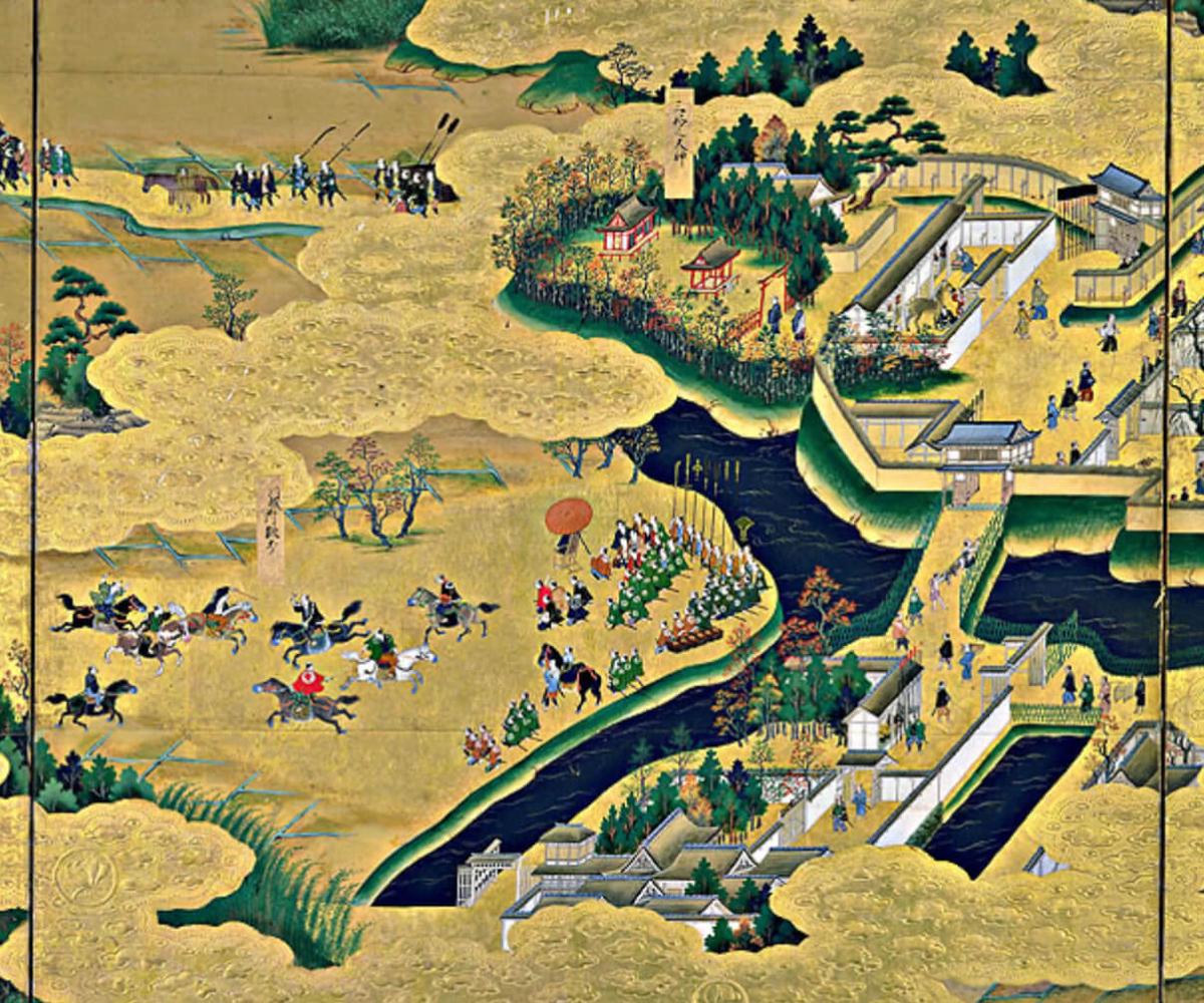 江戸図屏風(右隻第3扇中上 川越御城・川越御鞭打)国立歴史民俗博物館