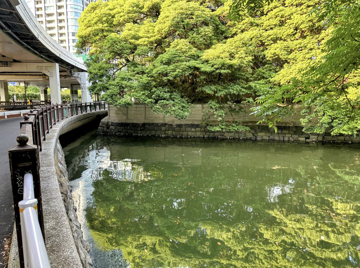 汐留川　浜離宮の西側から南側にかけて姿を現す。